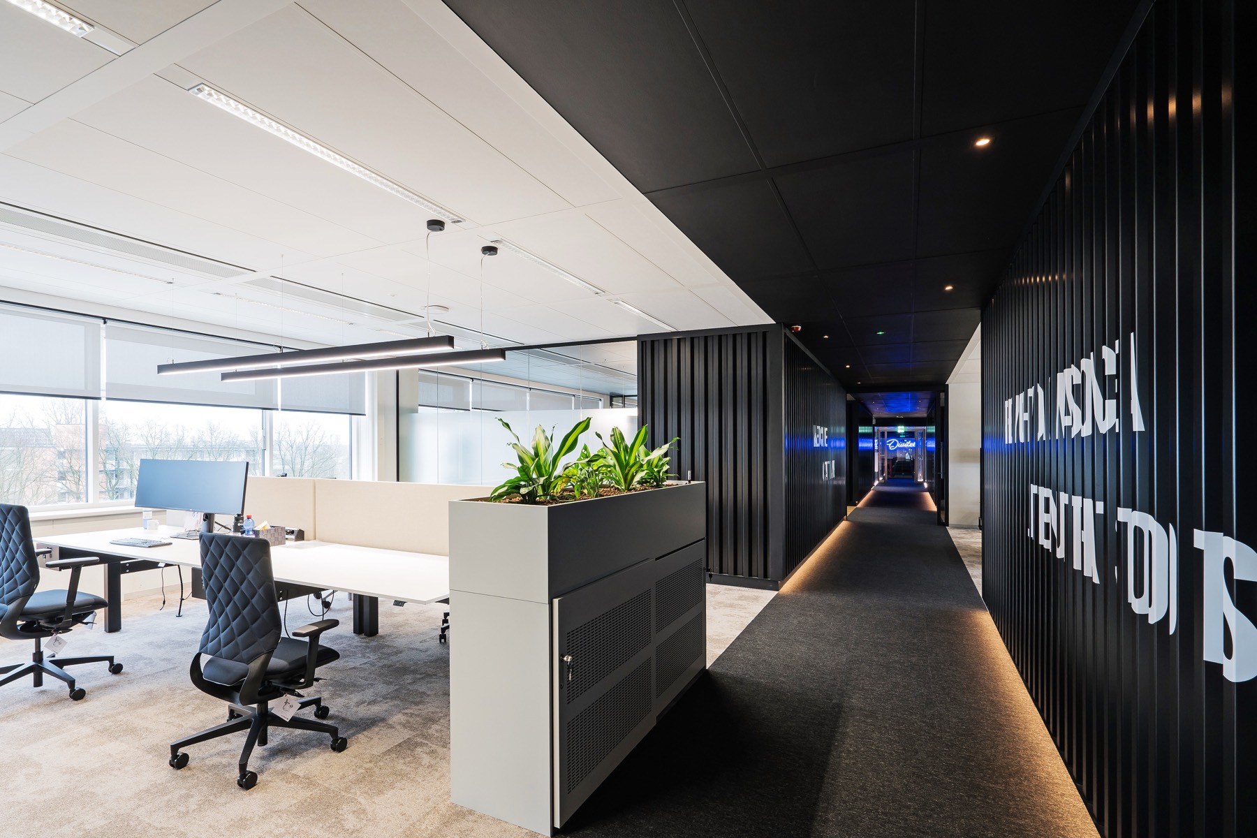 Divitel office interior with branded slats